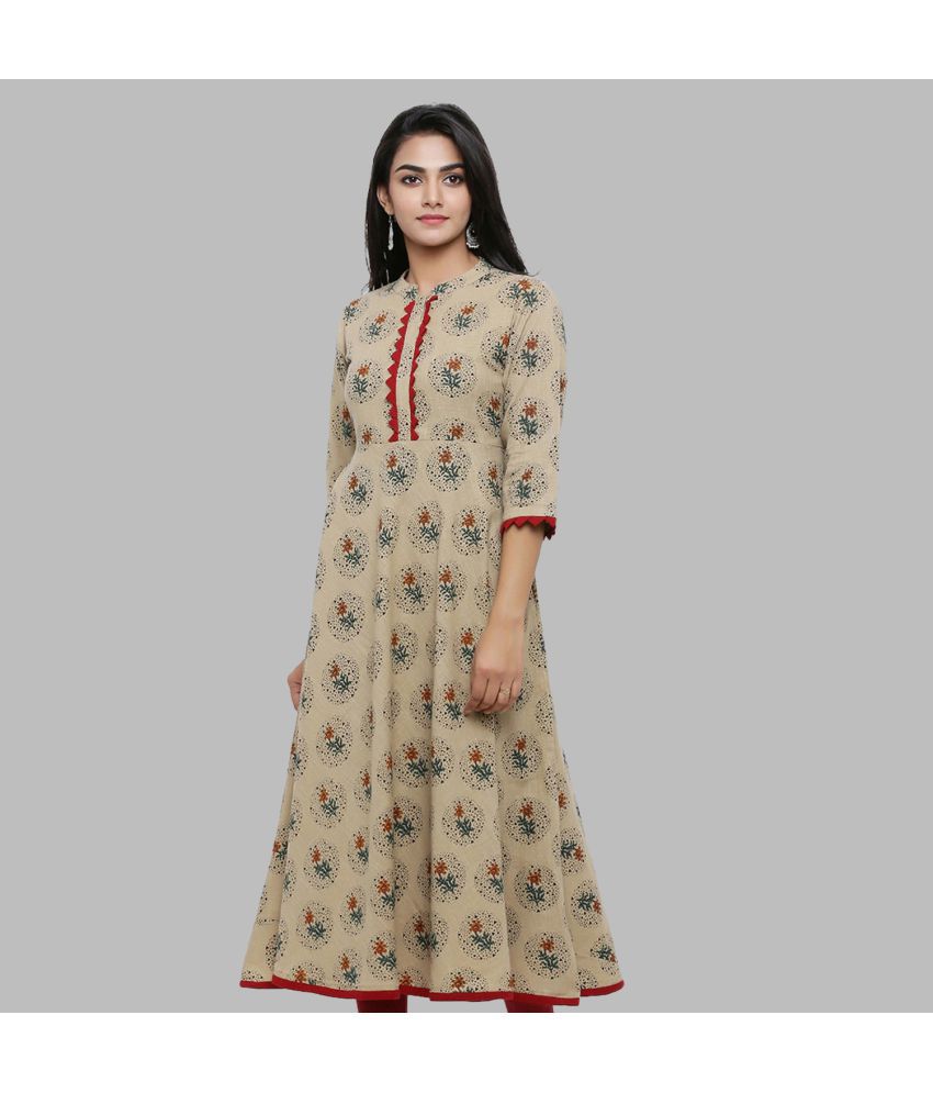     			Yash Gallery - Beige Cotton Blend Women's Flared Kurti ( Pack of 1 )