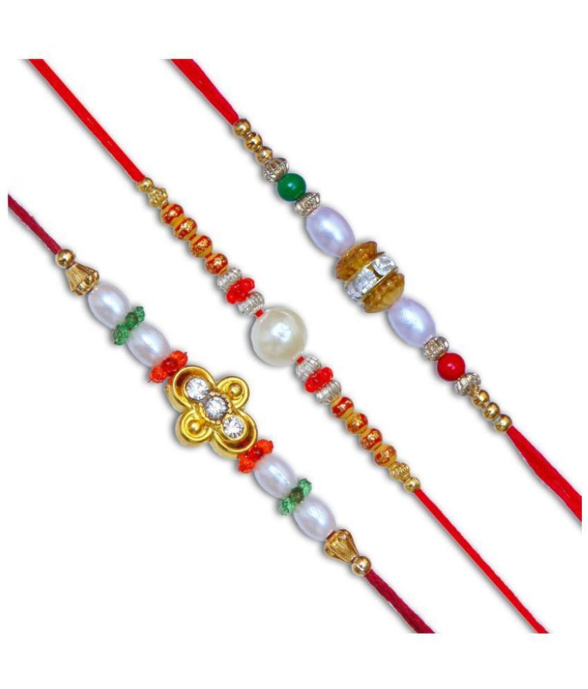     			Yogine Rakhi Set Multicolour Glittering Rakhi for Bhai with Card & Roli Chawal Pack of 3