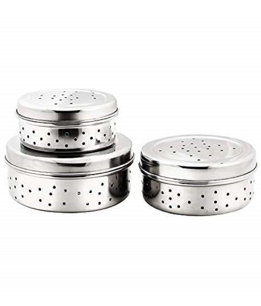 ZMS MARKETING - Silver Steel Food Container ( Pack of 3 )