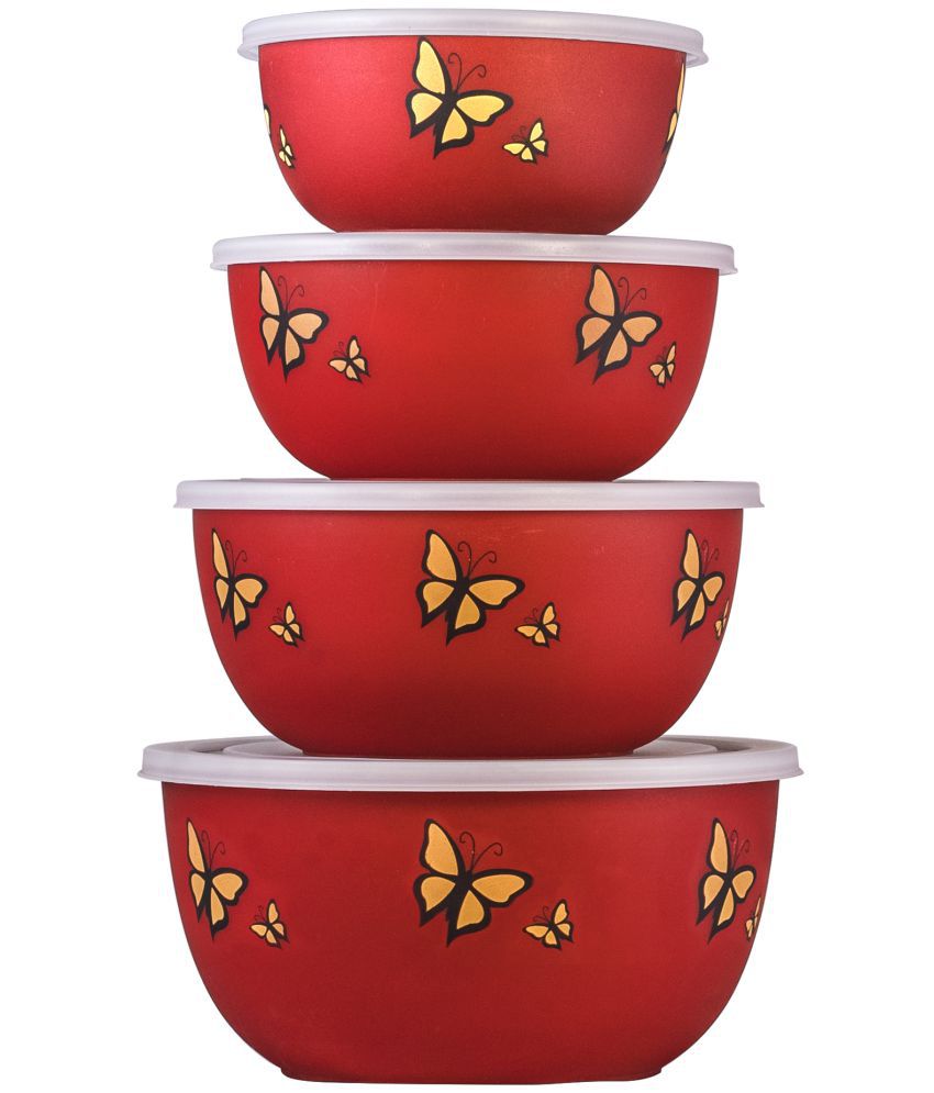     			Kitchen Zest - Red Steel Food Container ( Pack of 4 )