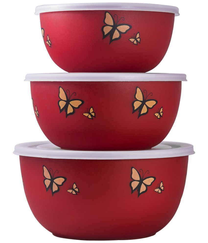     			Kitchen Zest - Red Steel Food Container ( Pack of 3 )