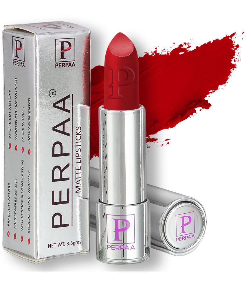     			PERPAA Push Button PoP & Play Matte Lipstick, Moisturizing Lip Color Enrich with Vitamin-E Non-Drying, Creamy Lipstick ,Matte Red,Pack of 1