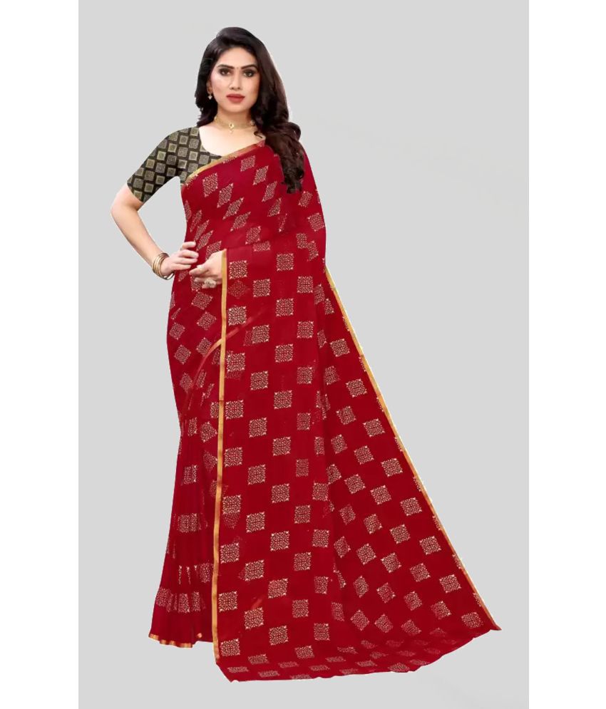     			Saree Queen - Maroon Chiffon Saree With Blouse Piece ( Pack of 1 )