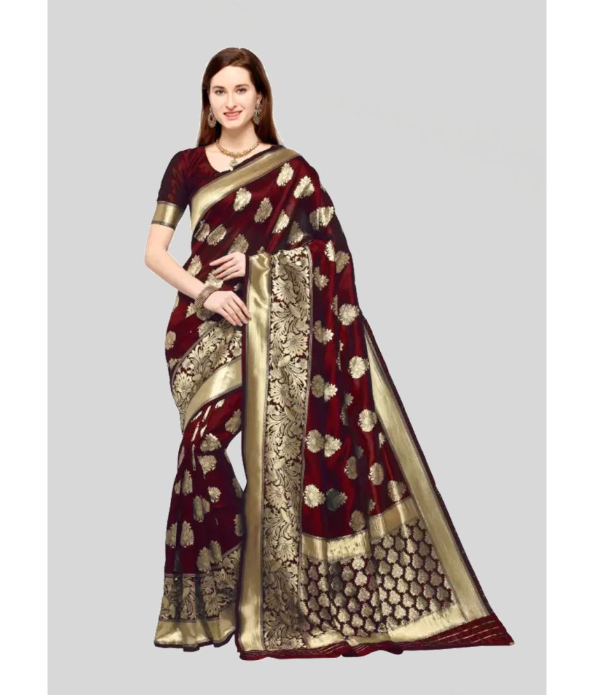     			SareeQueen - Maroon Silk Blend Saree With Blouse Piece ( Pack of 1 )