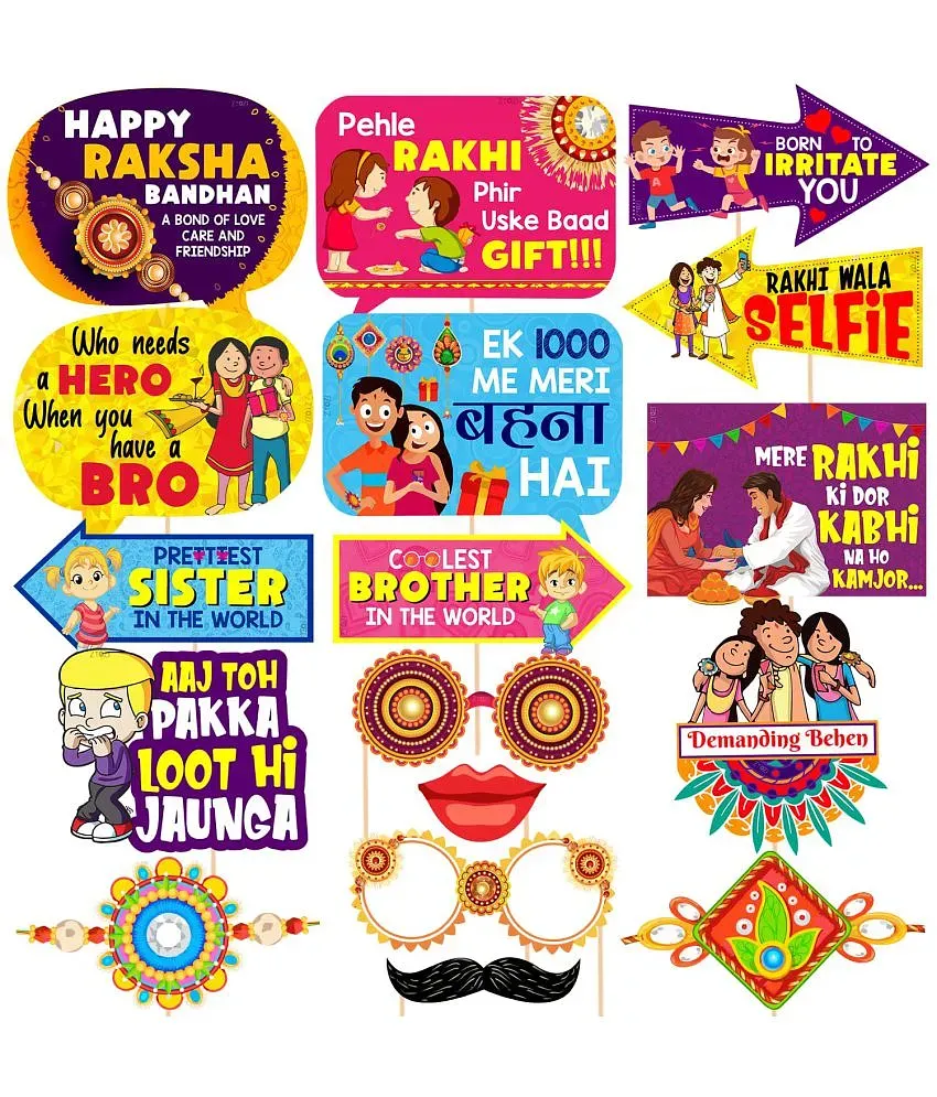 Zyozi 17 Pcs Rakhi Photo Booth Props / Raksha Bandhan Props for