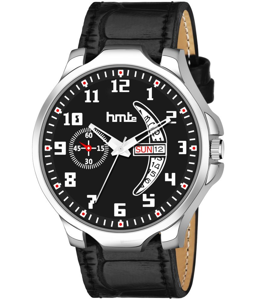     			HMTe - Black Leather Analog Men's Watch