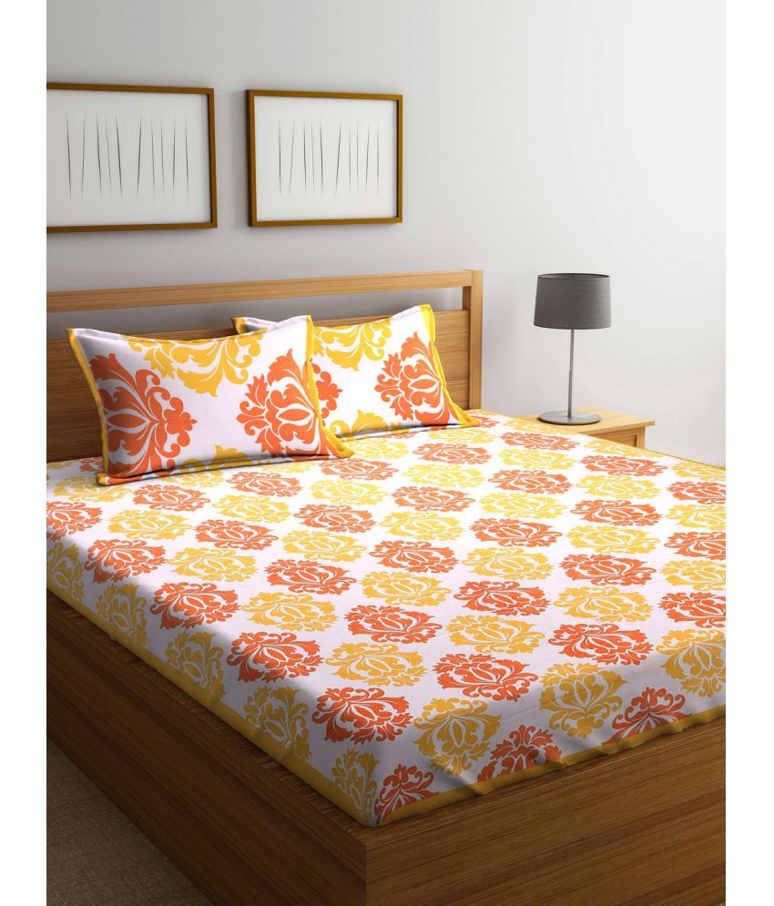     			unique choice Cotton Ethnic Printed Double Bedsheet with 2 Pillow Covers - Yellow