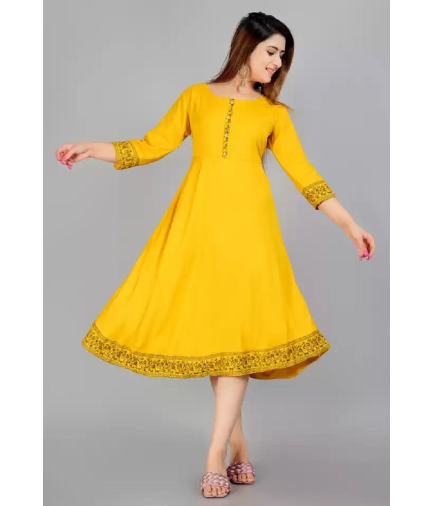     			SIPET - Yellow Rayon Women's Flared Kurti ( Pack of 1 )