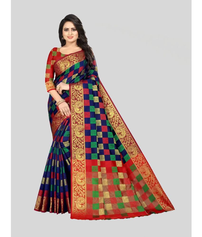 SareeQueen - Navy Blue Jacquard Saree With Blouse Piece ( Pack of 1 )