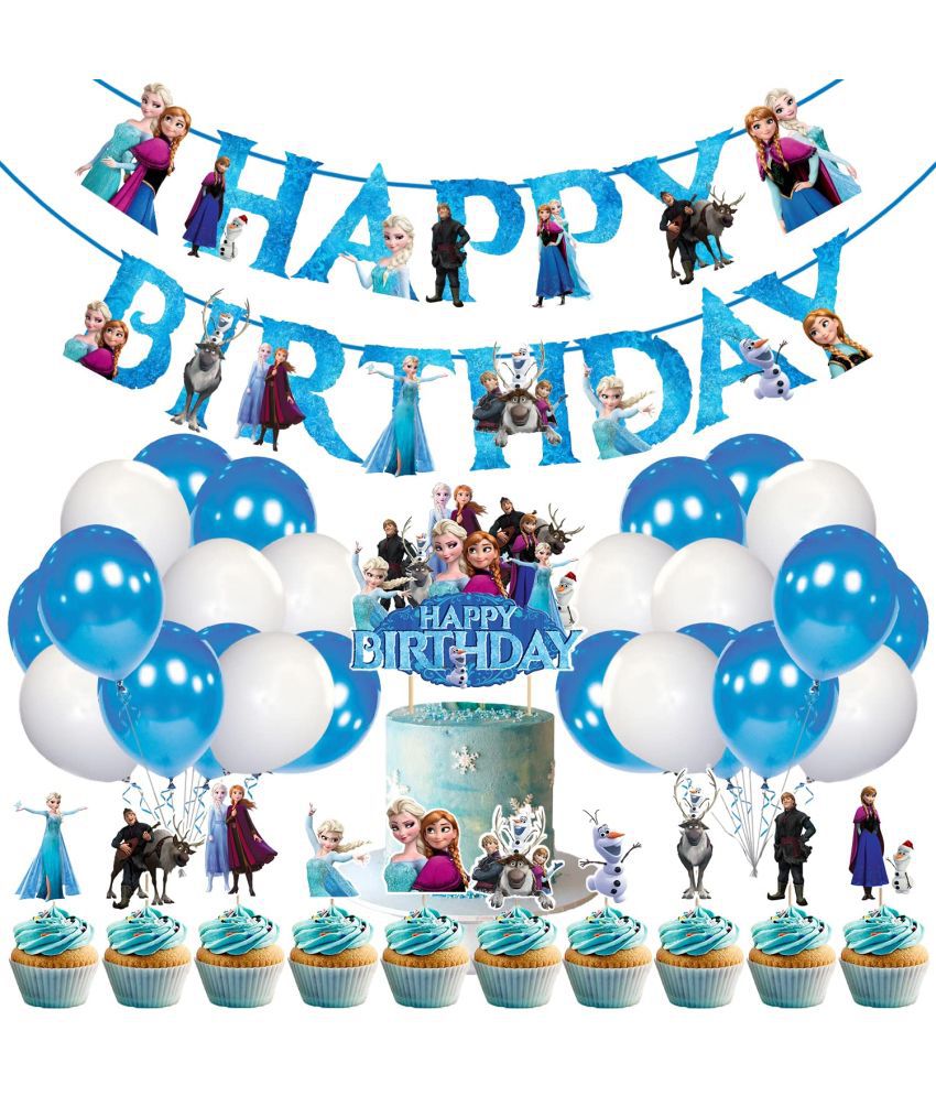     			Zyozi Frozan Birthday Party Supplies, 37 Pack Frozan Birthday Party Decorations with Banner,Balloons, Cake Toppers,Cup Cake Topper for Birthday Party Kids Children Cartoon Fans Theme Decor