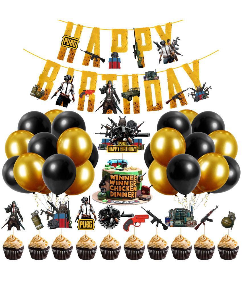     			Zyozi Pubg Happy Birthday Decoration Kids,Pubg Birthday Party Decoration Banner with Latex Balloons, Cake Topper and Cup Cake Topper for Boy Birthday 1st 2nd 3rd 16th 18th 21st (Pack of 37)