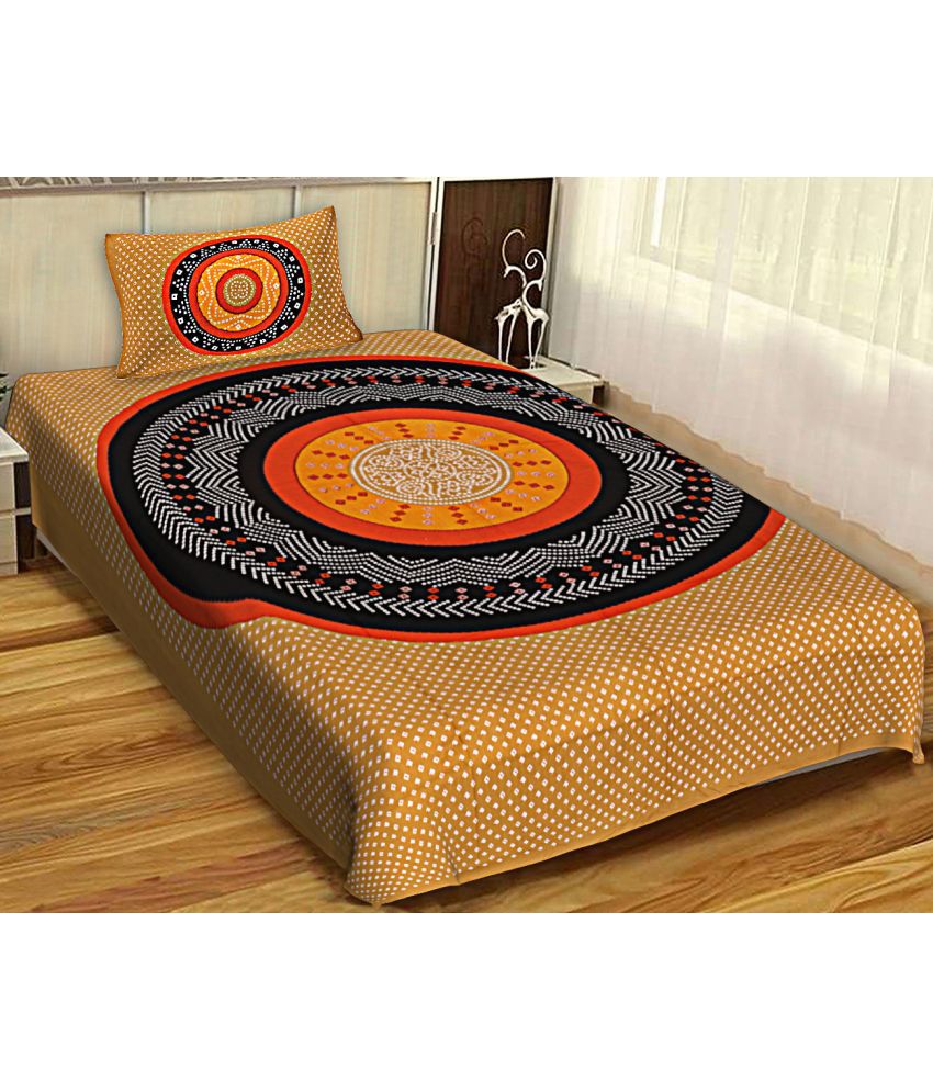     			unique choice Cotton Abstract Printed Single Bedsheet with 1 Pillow Cover - Brown
