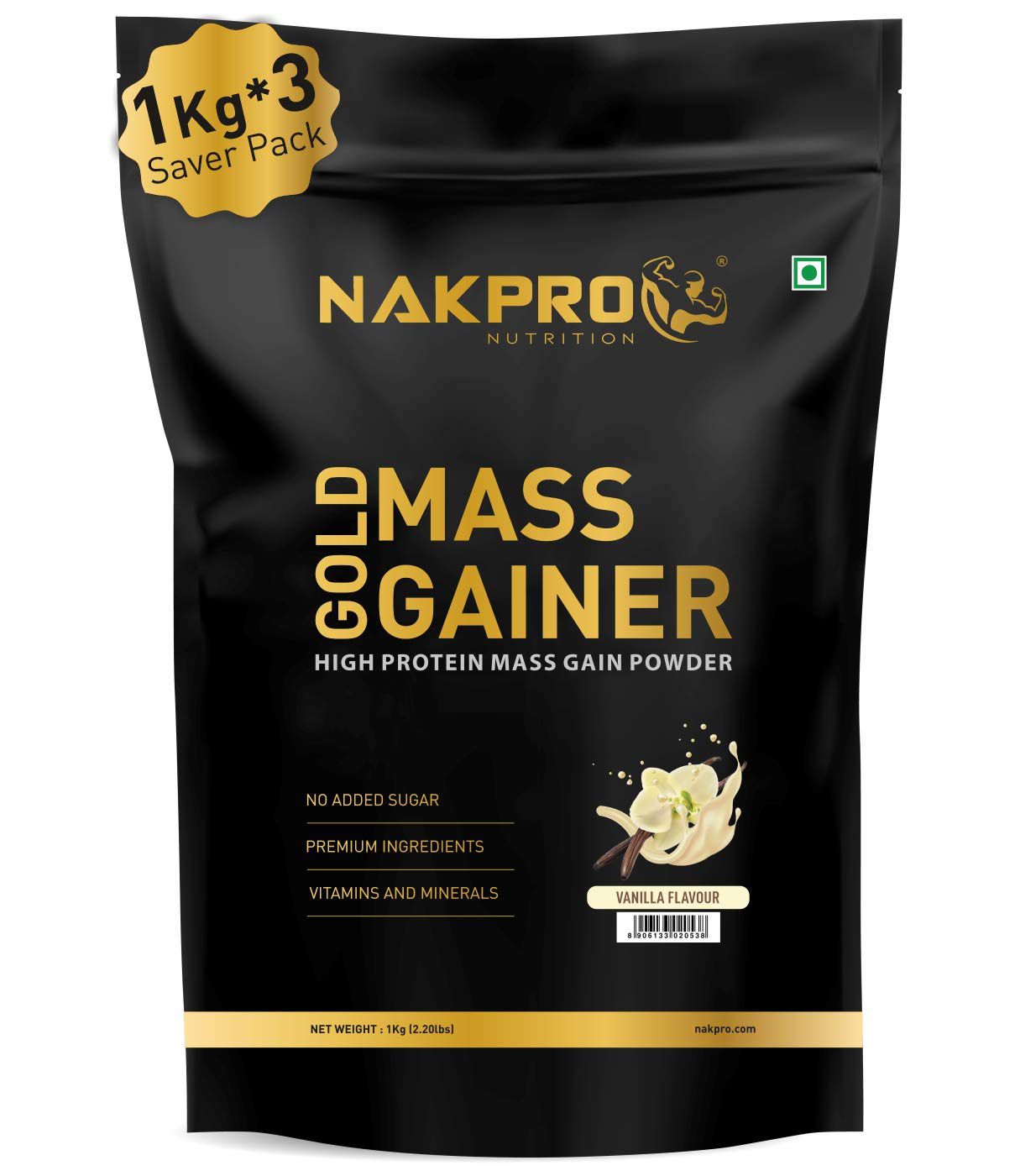 Nakpro Mass Gainer Protein Powder Supplement with Creatine and Vitamin & Minerals Weight Gainers/Mass Gainers (3 kg, Vanilla)