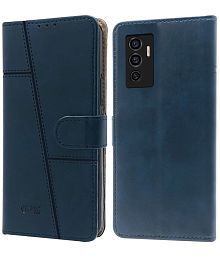 NBOX - Blue Artificial Leather Flip Cover Compatible For Vivo V23e 5G ( Pack of 1 )