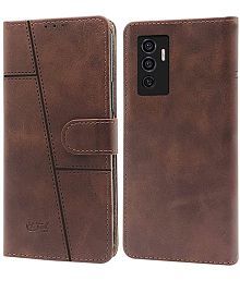 NBOX - Brown Artificial Leather Flip Cover Compatible For Vivo V23E ( Pack of 1 )