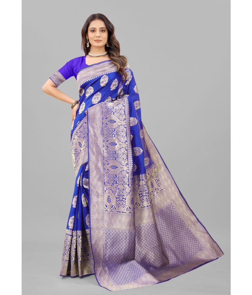     			Gazal Fashions - Blue Banarasi Silk Saree With Blouse Piece ( Pack of 1 )