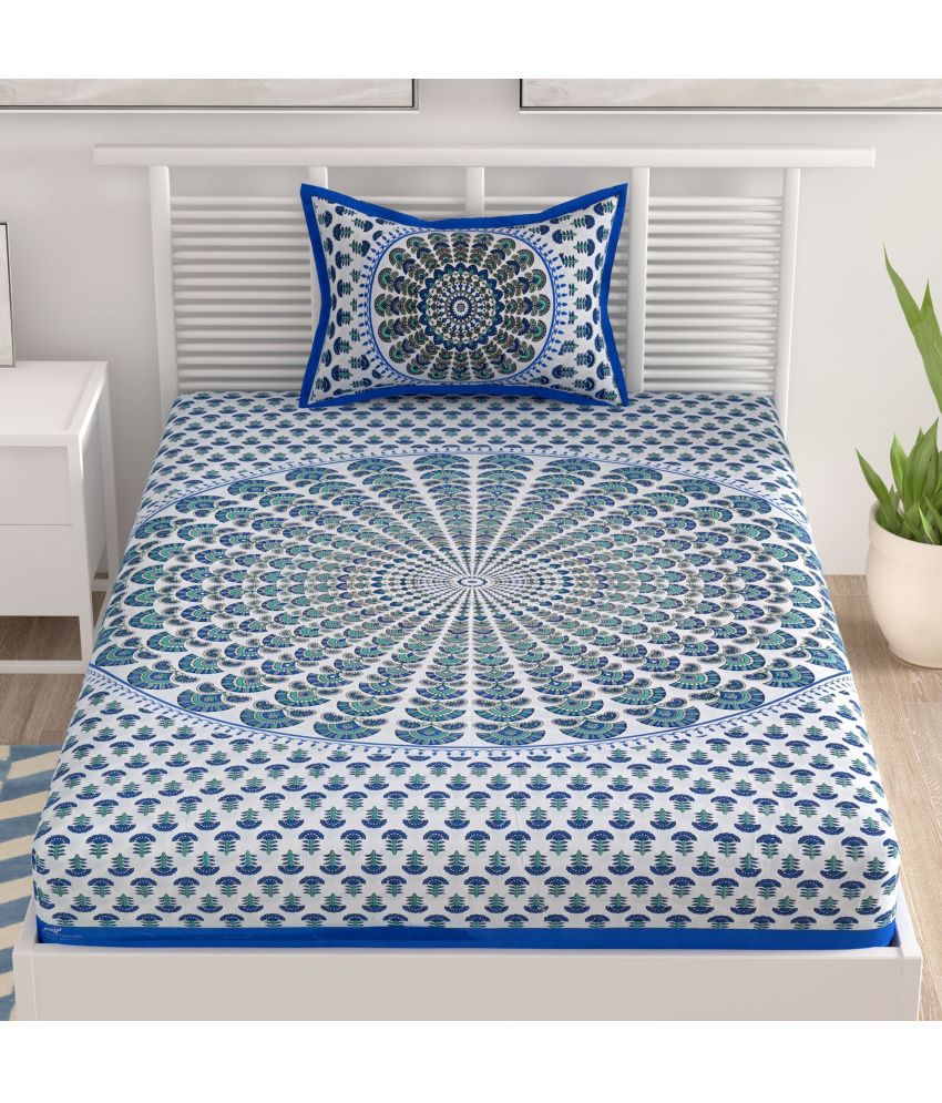     			Uniqchoice Cotton Abstract Single Bedsheet with 1 Pillow Cover- Blue