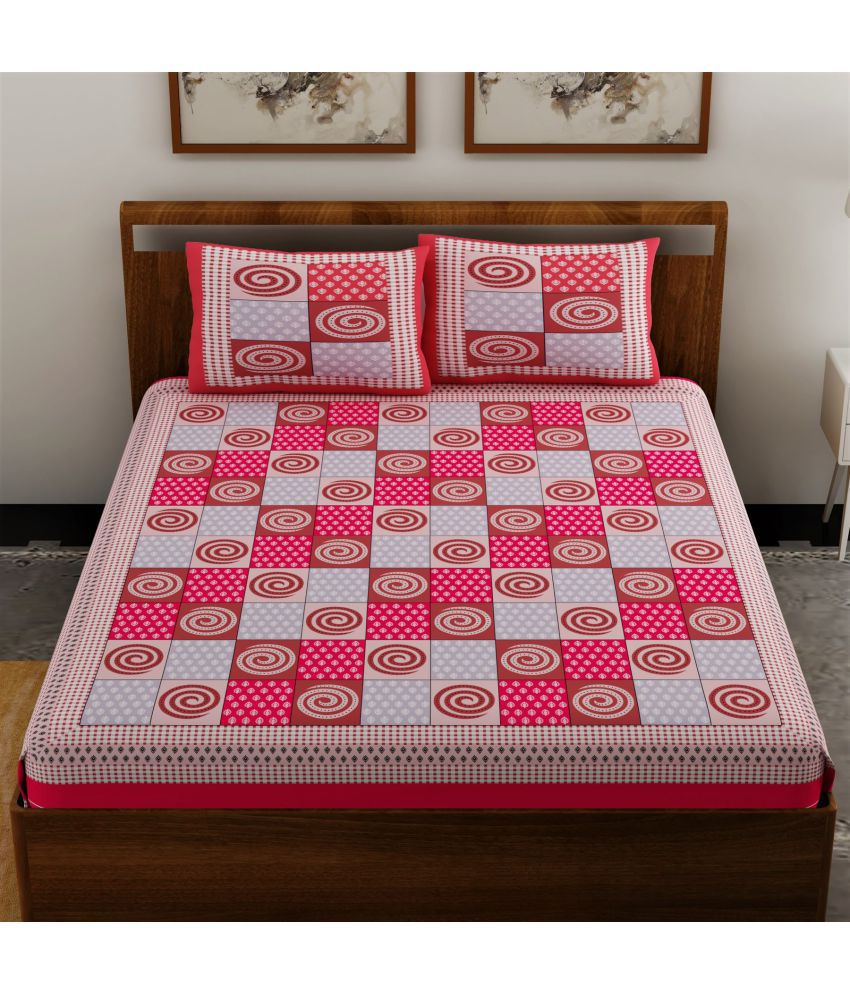     			unique choice Cotton Geometric Printed Double Bedsheet with 2 Pillow Covers - Red