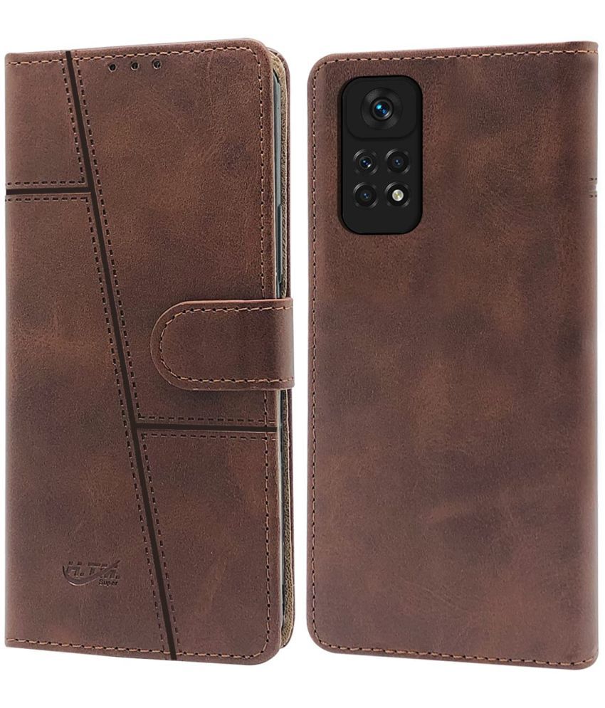     			NBOX - Brown Artificial Leather Flip Cover Compatible For Xiaomi Redmi Note 11 ( Pack of 1 )