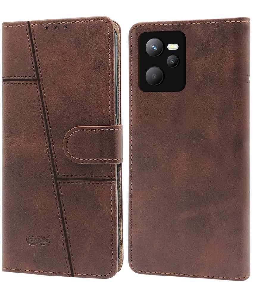     			NBOX - Brown Artificial Leather Flip Cover Compatible For Realme C35 ( Pack of 1 )