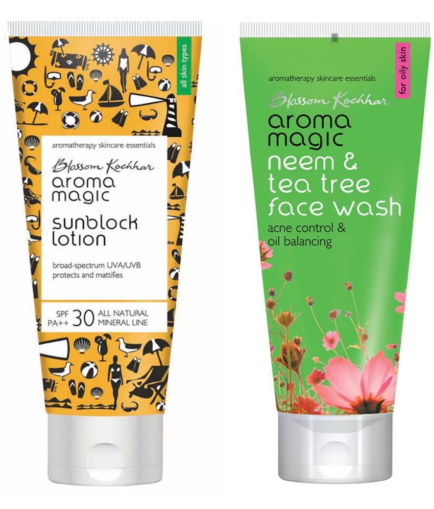 Aroma Magic Neem & Tea tree Face Wash 50 ml (2 pack) + Sunblock Lotion 100 ml (pack of 3)
