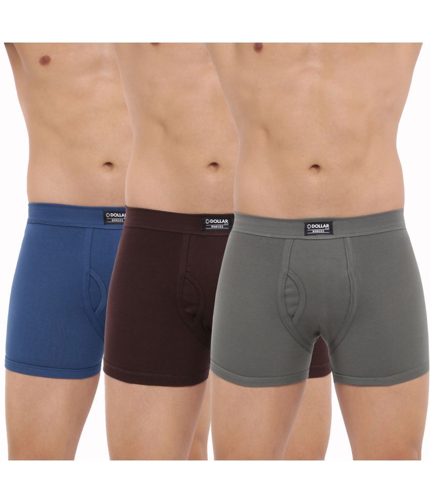     			Pack of 3 Dollar Bigboss Assorted Solid Cotton Blend Men Trunk