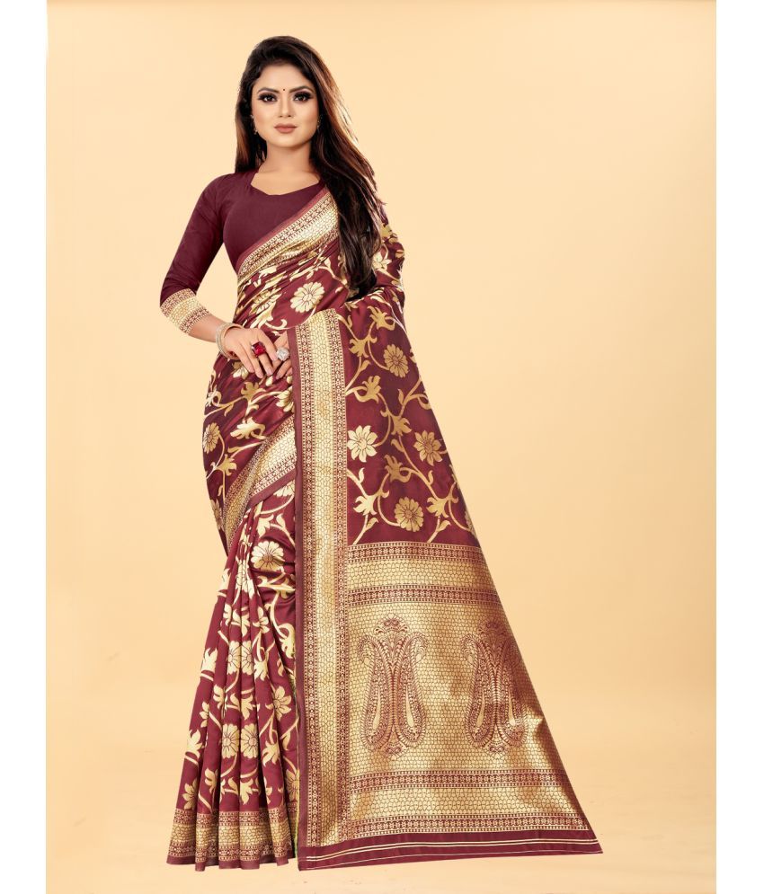     			Gazal Fashions - Maroon Banarasi Silk Saree With Blouse Piece ( Pack of 1 )