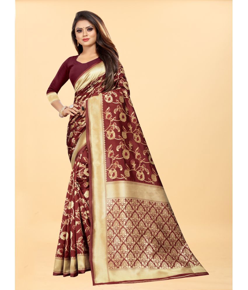     			Gazal Fashions - Maroon Banarasi Silk Saree With Blouse Piece ( Pack of 1 )