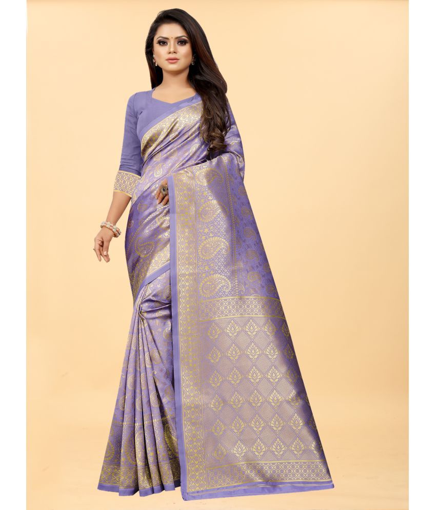     			Gazal Fashions - Purple Banarasi Silk Saree With Blouse Piece ( Pack of 1 )