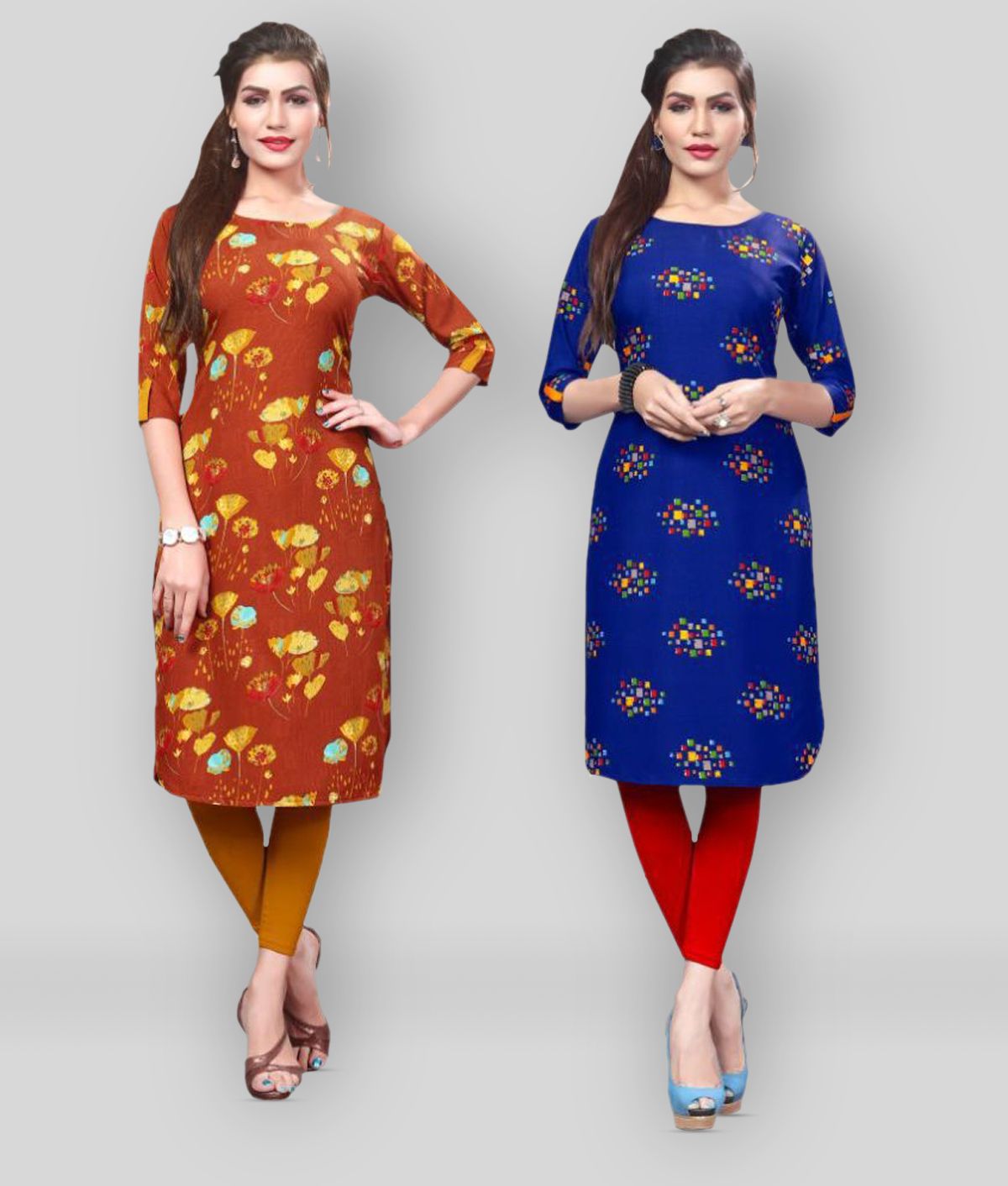     			HivaTrendz - Multicolor Crepe Women's Straight Kurti ( Pack of 2 )