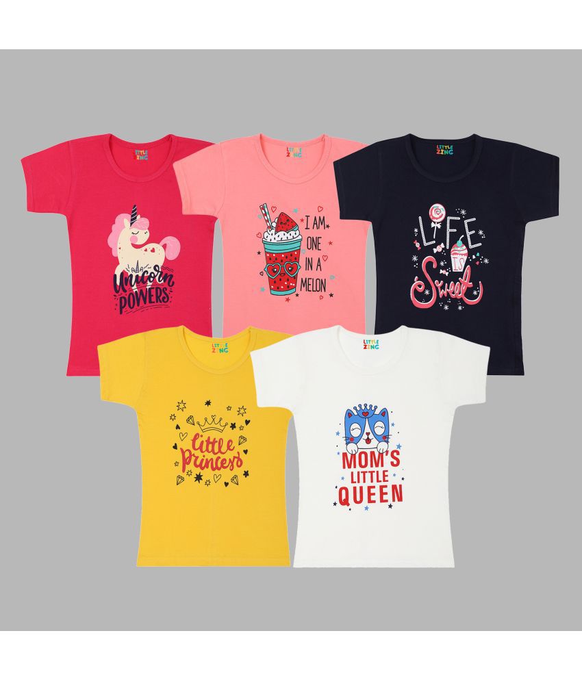     			Little Zing - Pink Cotton Girls T-Shirt ( Pack of 5 )