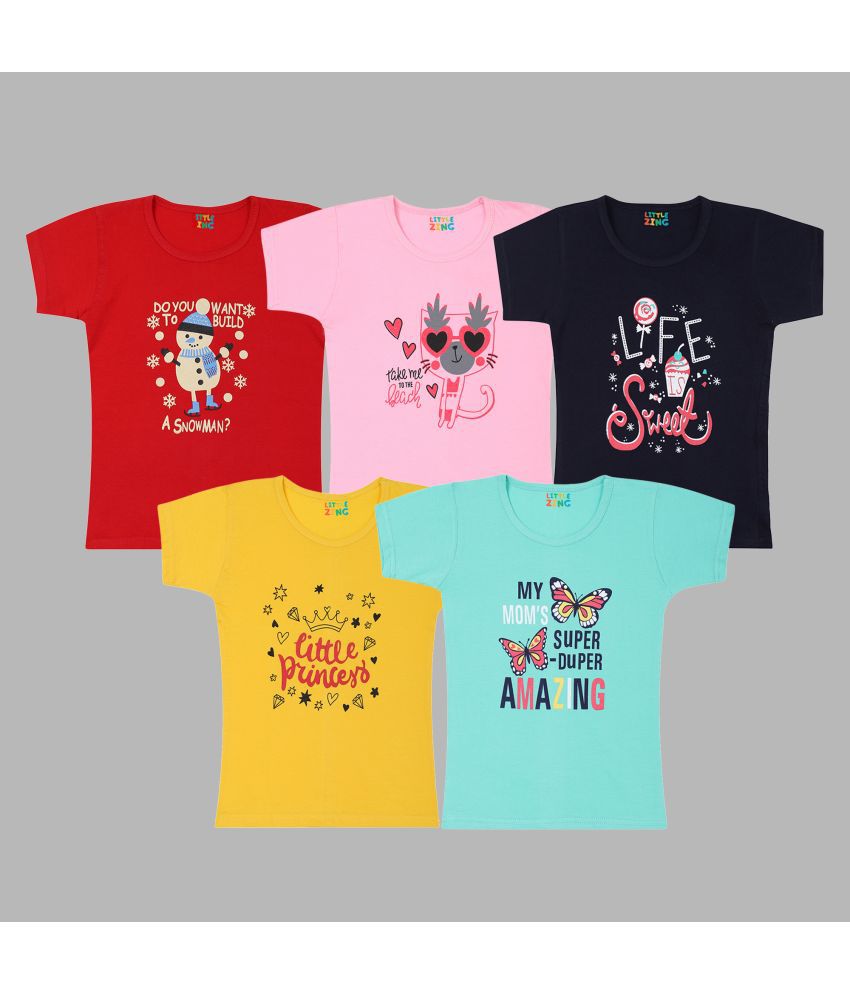     			Little Zing - Yellow Cotton Girls T-Shirt ( Pack of 5 )