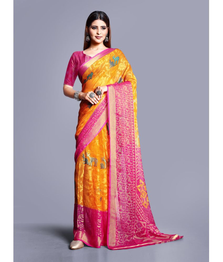     			Sitanjali - Yellow Brasso Saree With Blouse Piece ( Pack of 1 )