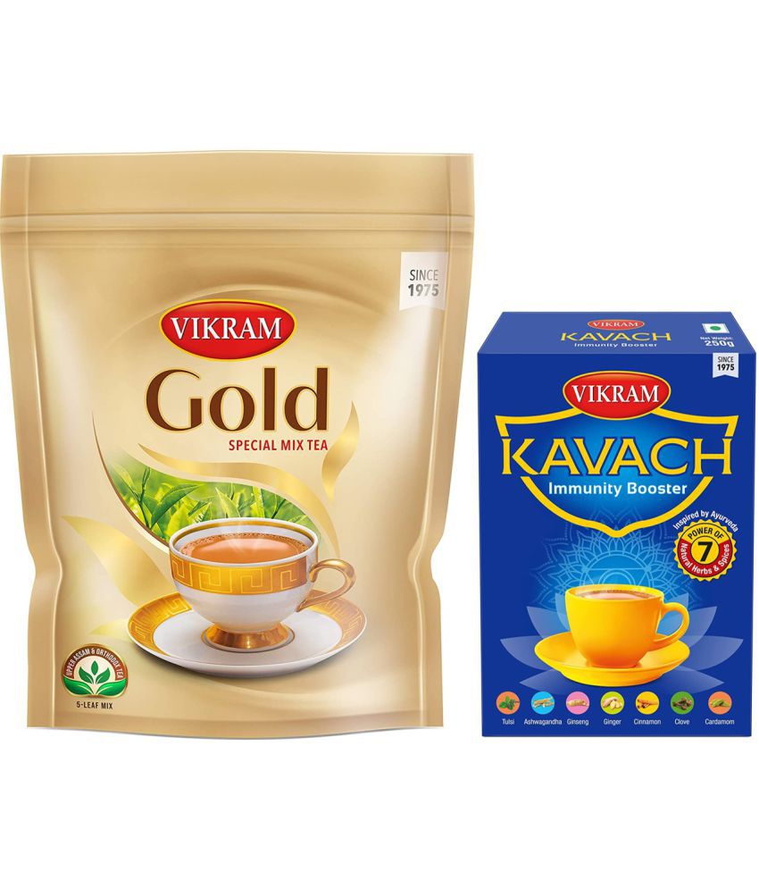     			Vikram Tea Combo (Pack of 2) - Vikram Gold Special Mix Tea  (Pouch) - 1Kg | Vikram Kavach Immunity Booster Tea (Box) - 250gm
