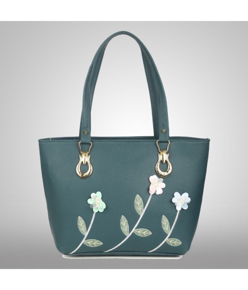     			Arshia Fashions - Green Faux Leather Tote Bag