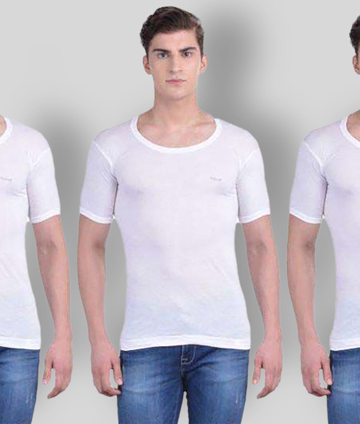     			Dollar Bigboss White Solid Cotton Blend Men Vest (Pack of 3)