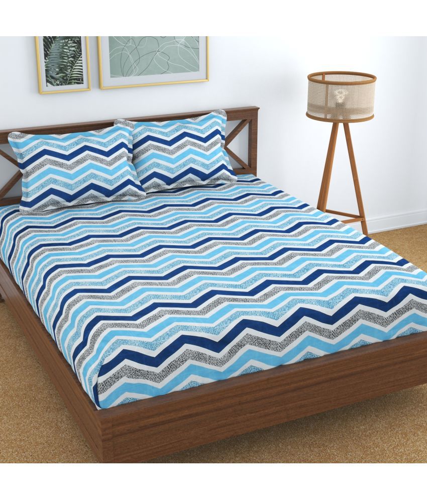     			Homefab India - Blue Microfiber Double Bedsheet with 2 Pillow Covers