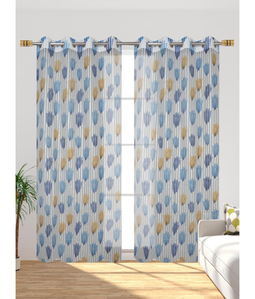     			Homefab India Printed Semi-Transparent Eyelet Window Curtain 5ft (Pack of 2) - Blue