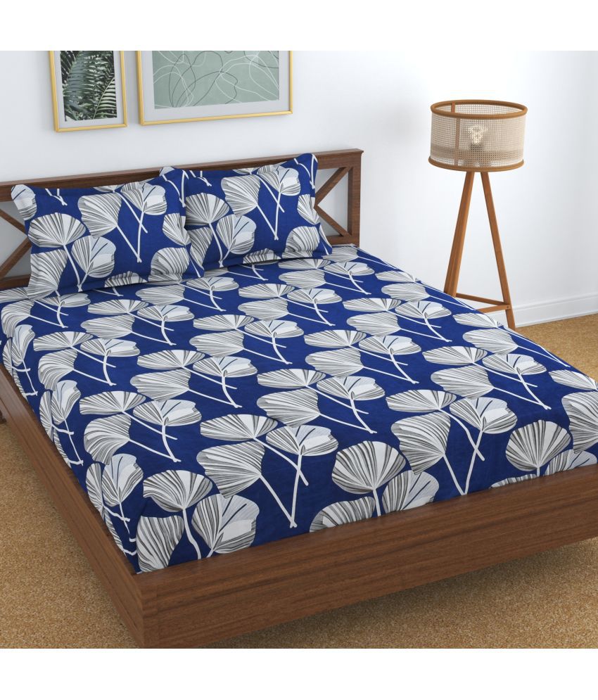     			Homefab India - Dark Blue Microfiber Double Bedsheet with 2 Pillow Covers