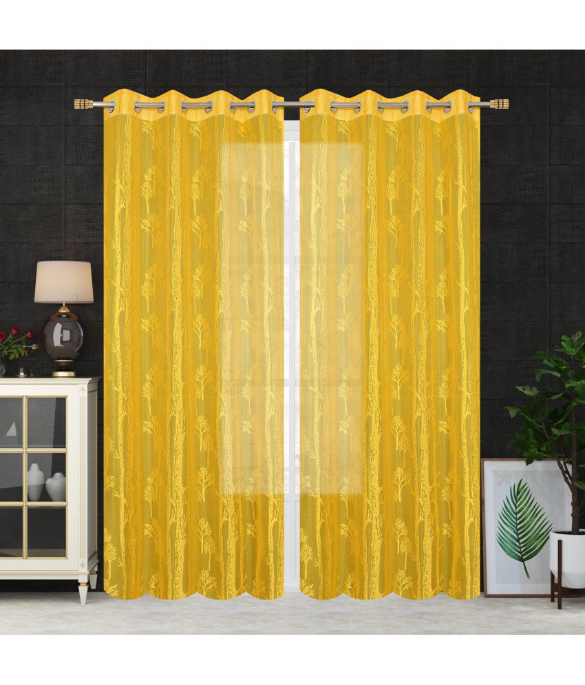     			Homefab India SelfDesign Semi-Transparent Eyelet Window Curtain 5ft (Pack of 2) - Yellow