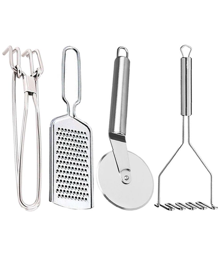     			JISUN - Silver Stainless Steel Wire Grater+Pakkad+Pizza Cutter+Masher ( Pack 4 )