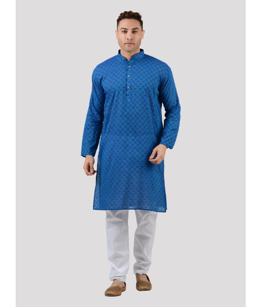     			Maharaja - Blue Cotton Regular Fit Men's Kurta Pyjama Set ( Pack of 1 )