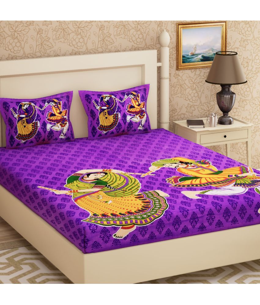     			URBAN MAGIC - Purple Cotton Double Bedsheet with 2 Pillow Covers