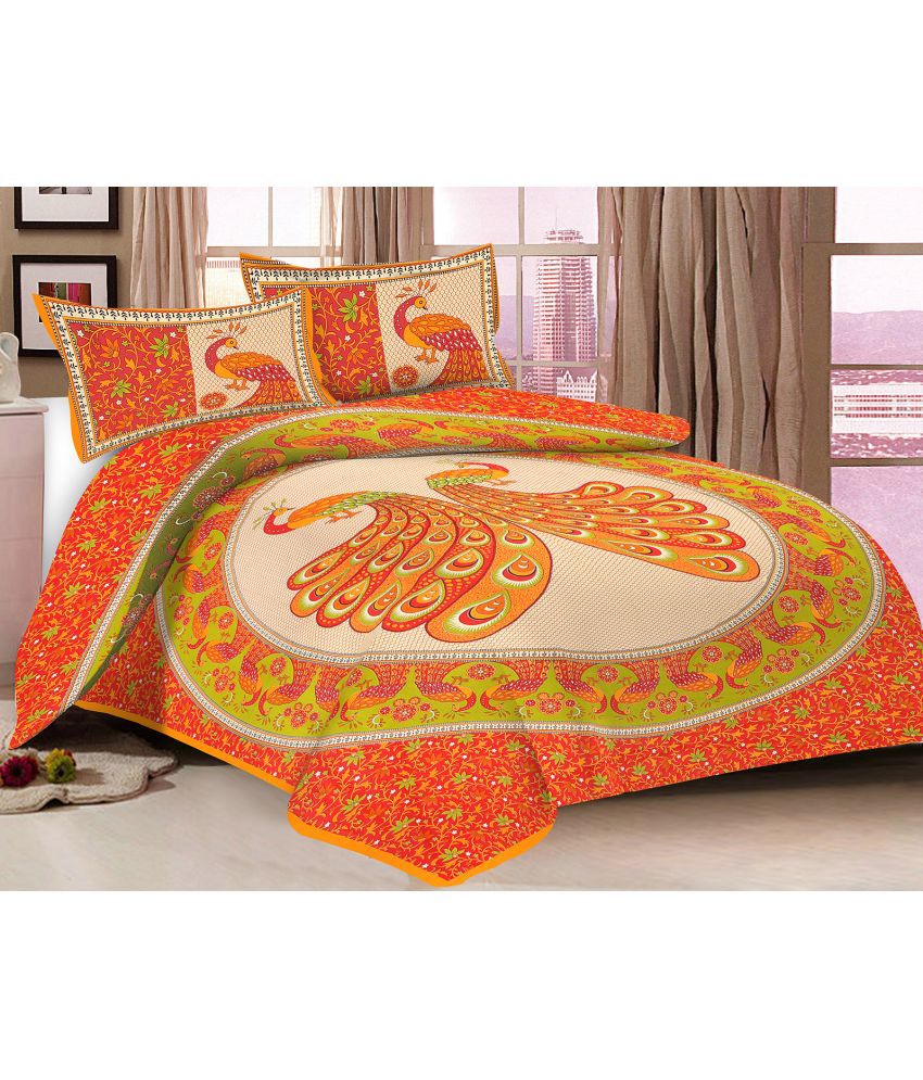     			URBAN MAGIC - Red Cotton Double Bedsheet with 2 Pillow Covers