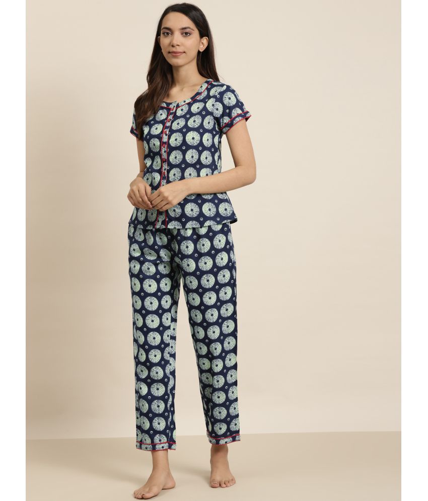     			Yash Gallery - Blue Cotton Women's Nightwear Nightsuit Sets ( Pack of 1 )