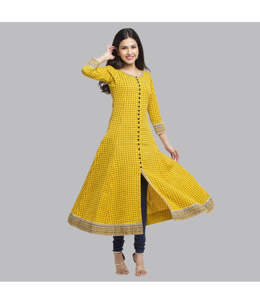     			Yash Gallery - Yellow Cotton Women's Front Slit Kurti ( Pack of 1 )