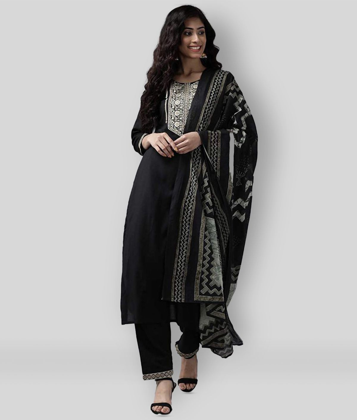     			Yufta - Black A-line Rayon Women's Stitched Salwar Suit ( Pack of 1 )