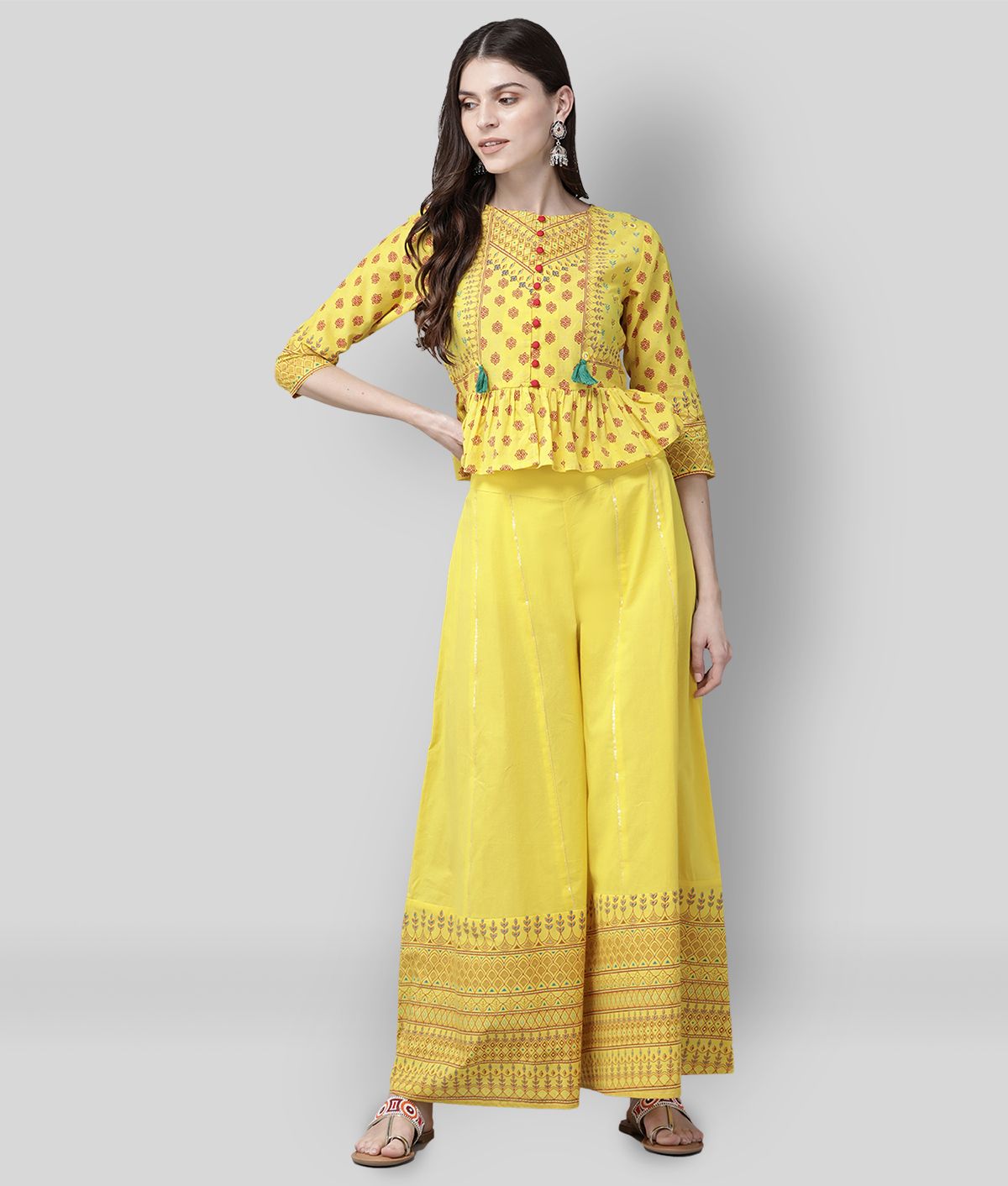     			Juniper - Yellow Cotton Women's Stitched Salwar Suit ( Pack of 1 )