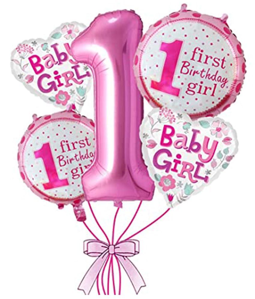     			Kiran Enterprises 1st Birthday Girl Theme Foil Balloon Set, Pink -Pack of 5 Piece