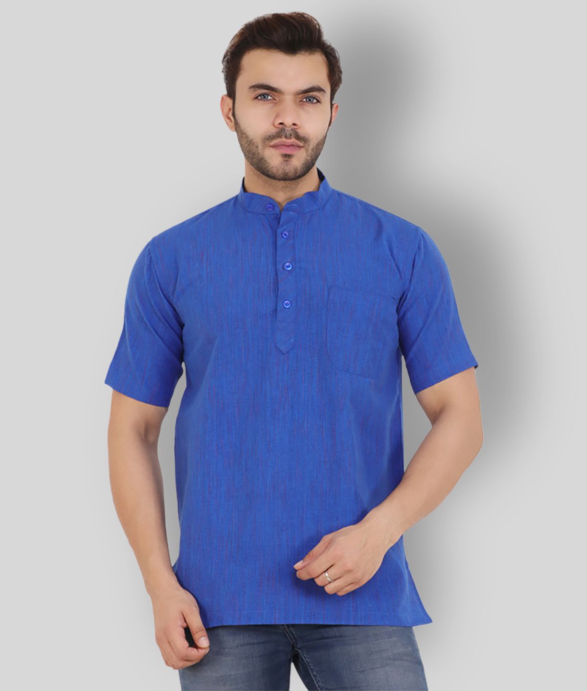     			Latest Chikan - Blue Cotton Men's Shirt Style Kurta ( Pack of 1 )